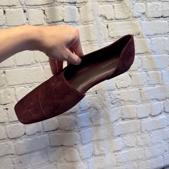 Vince Burgundy Suede Leather Cutout D’orsay Square Toe Flats Size 8.5 - Picture 5 of 9